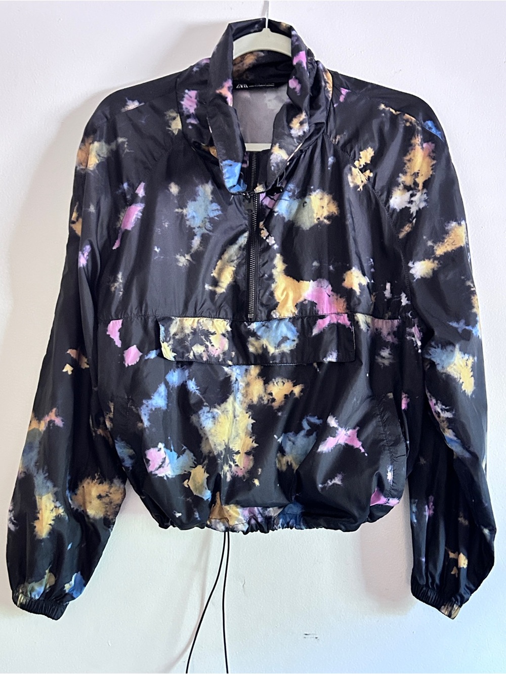 Zara Small Black Tie-Dye Jacket with colorful Splashes